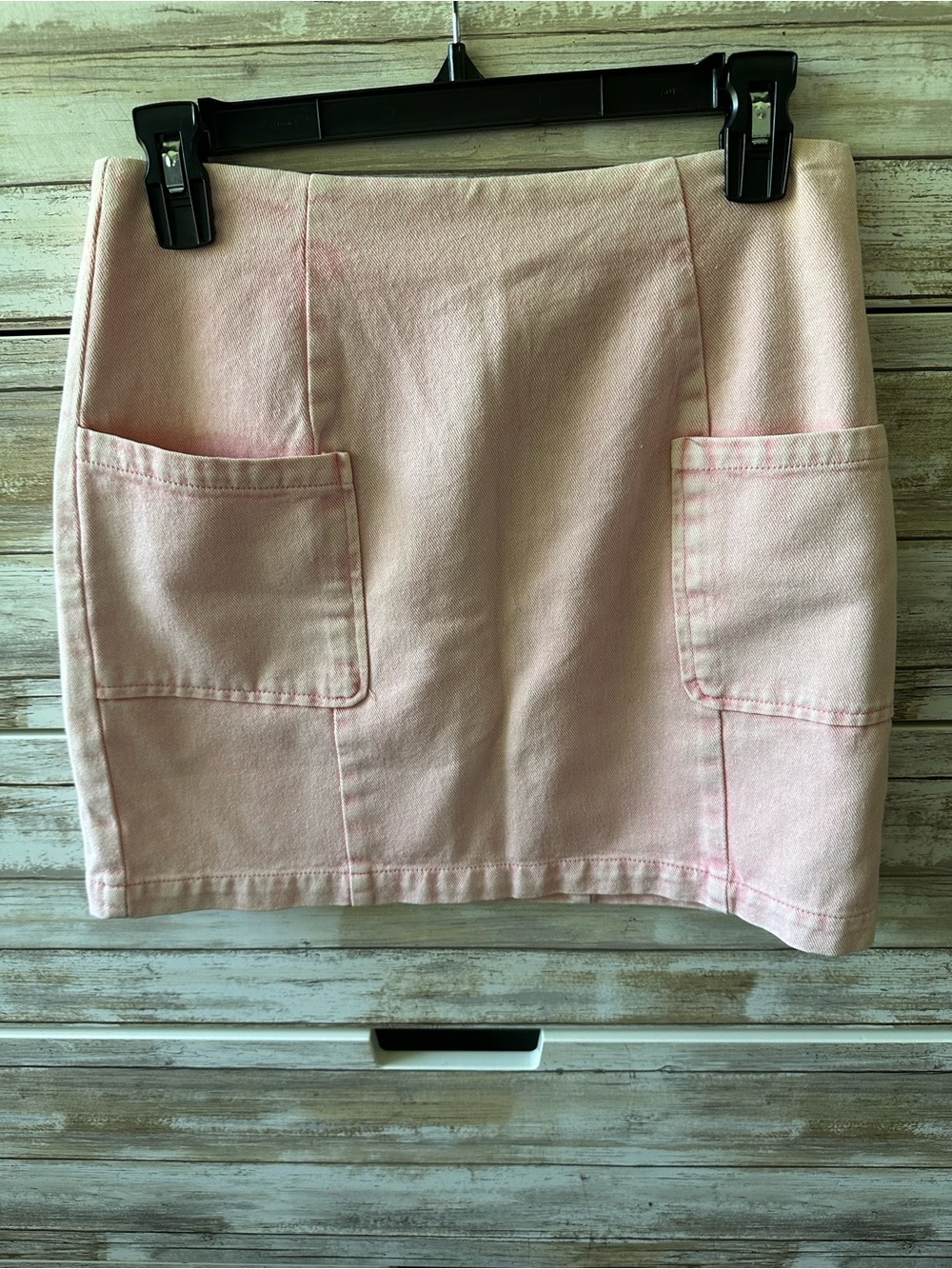 💗 Paris + Me Pink Cotton Mini Skirt Size Medium Pocket Front Casual